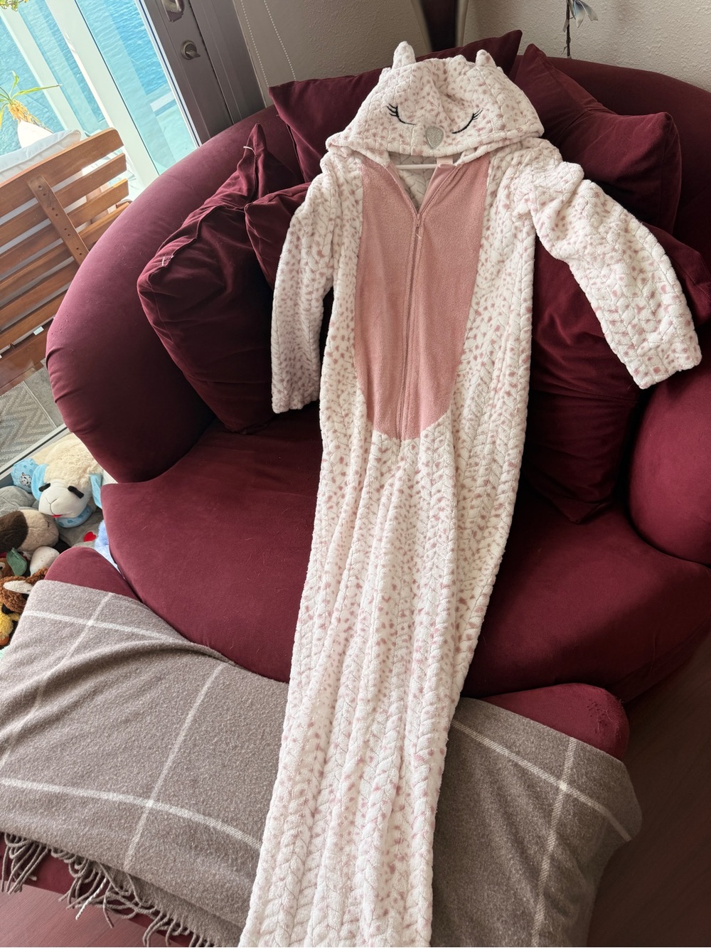 Adult Plush Hooded Pink Unicorn Pajamas - Cozy One-Piece Sleepwear